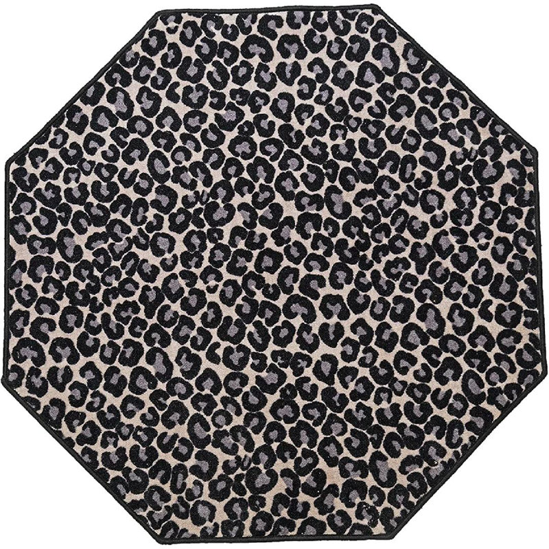 Tapis noir / gris à imprimé animal, Octogone 8 pi