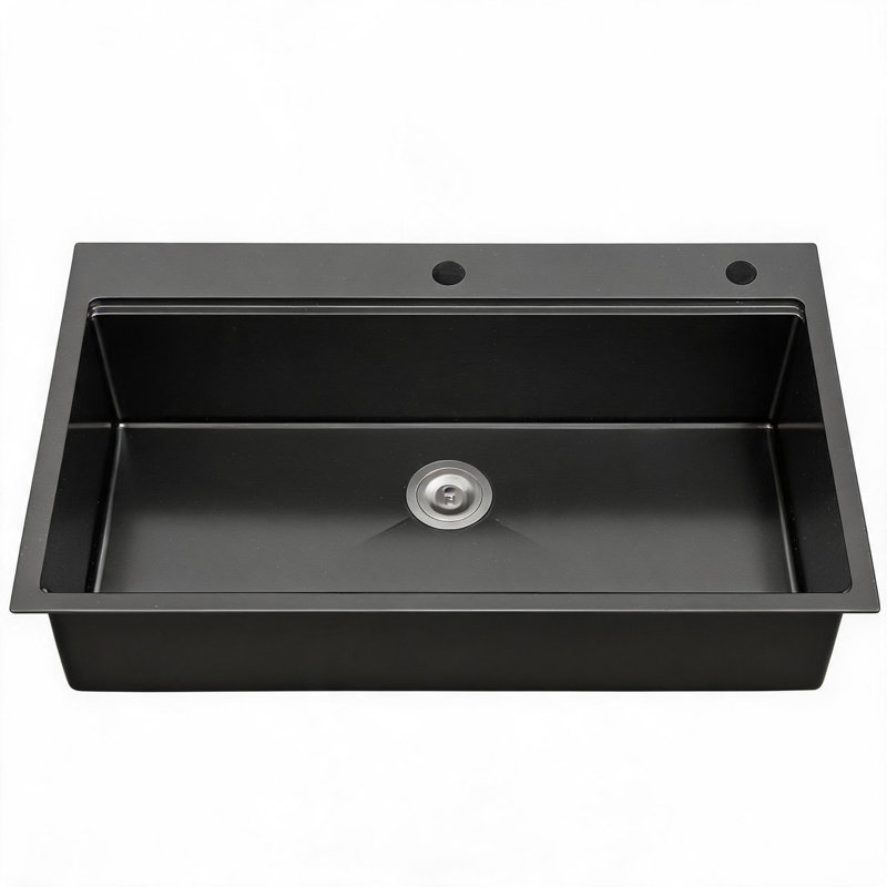 Évier de cuisine à encastrer à cuve en acier inoxydable noir de 91,4 cm x 55,9 cm (36 po x 22 po), avec planche à découper, passoire et grille.