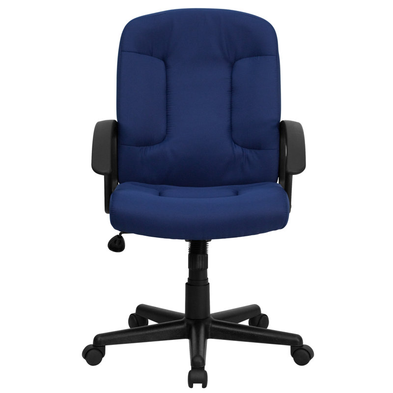 Mid-Back Fabric Executive Swivel Office Chair with Nylon Arms, Navy
