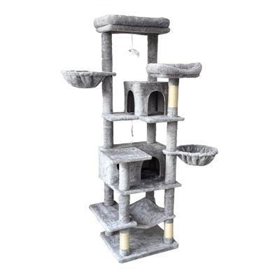 Arbre à chat 68 pouces à 6 niveaux pour installations multiples, moelleux coussins amovibles, poteaux à griffer enveloppés, hamacs confortables et relaxants, 20,4 po de profondeur, matériau