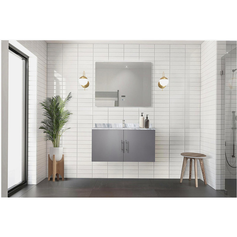 Lavabo de baignoire avec robinet et miroir à DEL, Blanc lustré, 36"