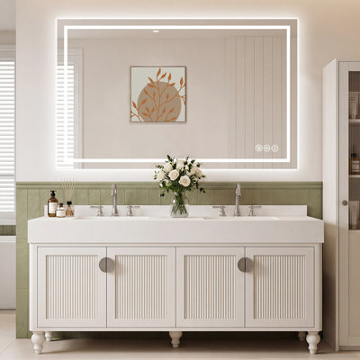 Super Bright LED Bathroom Mirror with Front&Back Lighting,Anti-Fog, Tempered Glass, 3-Colors, Dimmable Brightness, with ETL/UL