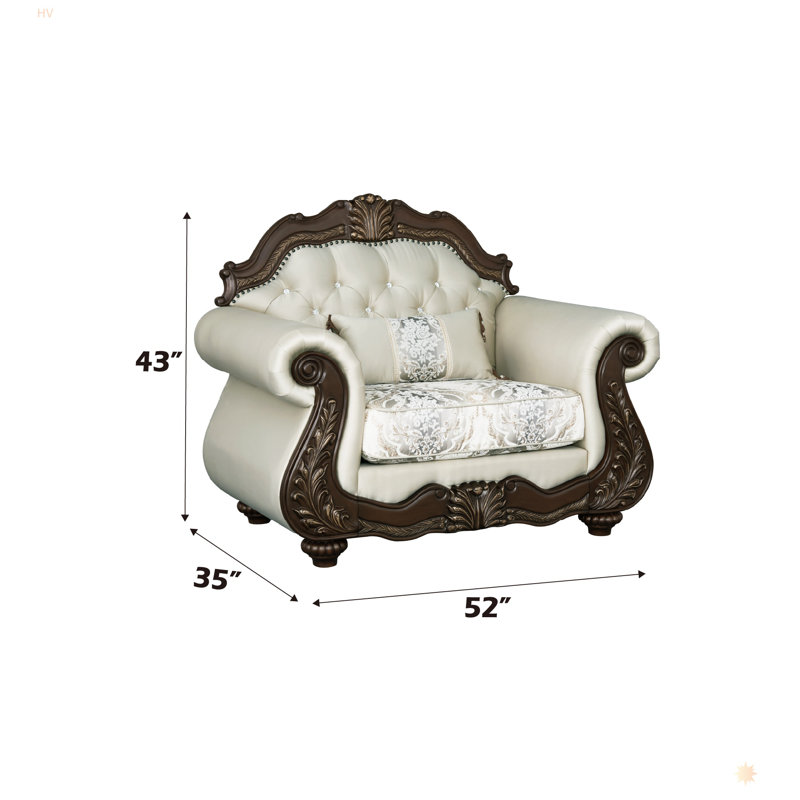 Fauteuil en cerise et tissu beige Pierce