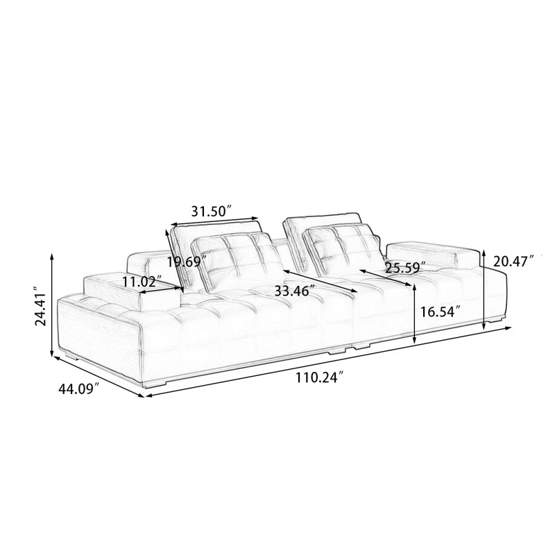 Canapé modulaire brun en cuir véritable, Brun