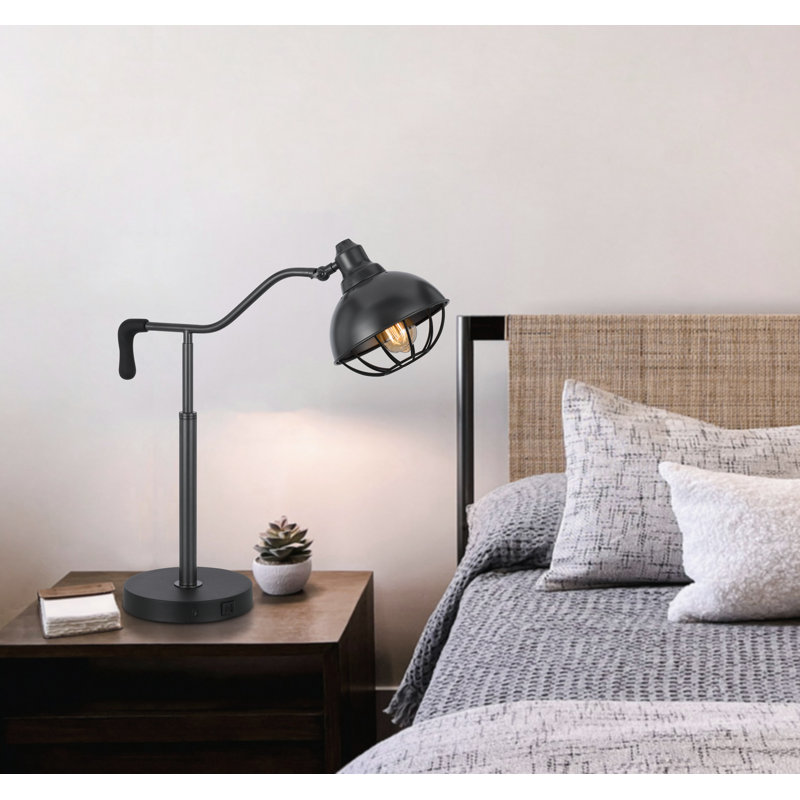 Lampe de bureau Loga 27 po avec abat-jour réglable en forme de cage, fer noir