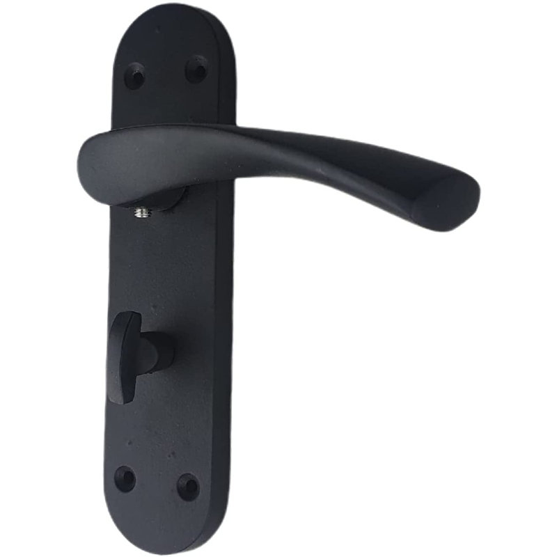 Astrid Bathroom Door Handles on Backplate in Satin Stainless Steel Finish with Bathroom Mortise Lock & 1 Pair of 3" Hinges - 182mm x 45mm