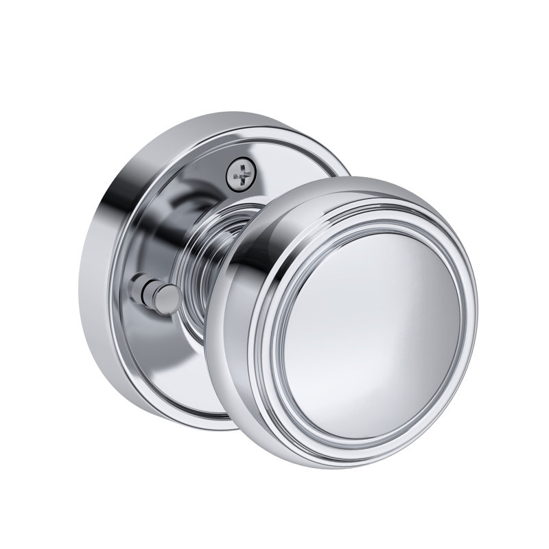 Bremerton Privacy Knob with Recessed Round Rose in Lifetime (PVD) Polished Nickel, Polished Chrome