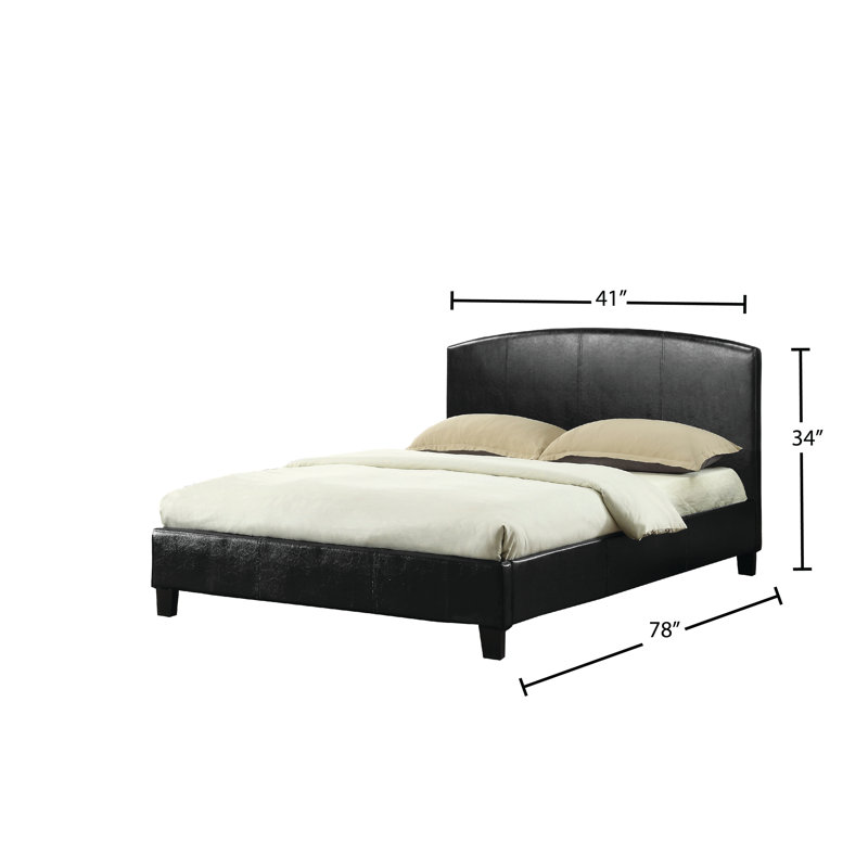 Lit plateforme tapissier moderne avec tête de lit incurvée, base de lit en similicuir, aucun sommier requis, espresso, simple