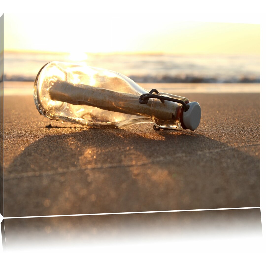 Leinwandbild ,,Flaschenpost am Strand", Fotodruck