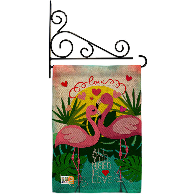 Flamant rose amateur 2 côtés en toile jute 19 x 13 po drapeau de jardin