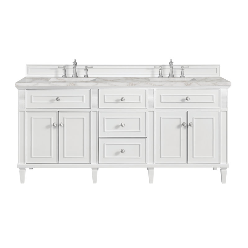 Lorelai 72'' W Double Vanity, Victorian Silver Silestone, Bright White, 8" Widespread