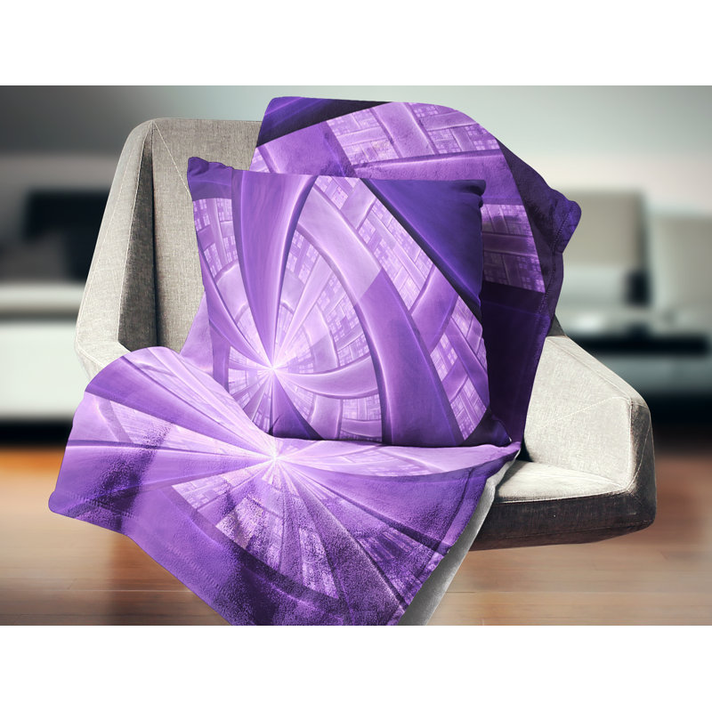 Tiges de plantes exotiques fractales - coussin imprimé abstrait, 18 po x 18 po, Mauve, Coussin décoratif