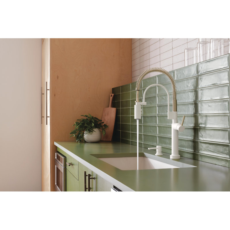 Jason Wu Smarttouch Semi-Professional Kitchen Faucet, Metal Lever Handle with Polished Nickel, Matte White / Polished Nickel