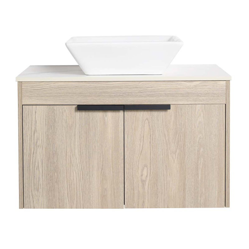 29.5" Wall Mounted Single Bathroom Vanity with Sink in White Oak