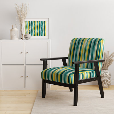 Green And Yellow Stripes Harmony - Upholstered Modern Arm Chair, Striped Pattern Accent Chair