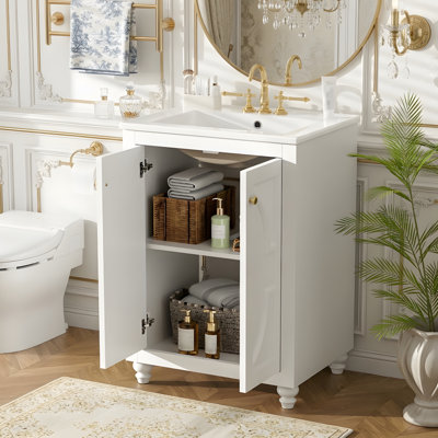 Meuble-lavabo autoportant de 24 po avec lavabo et rangement à fermeture en douceur