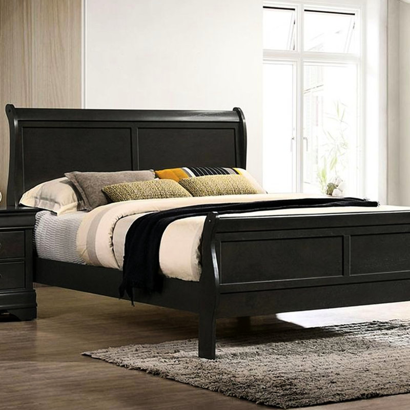 Lit gris, grand lit, design contemporain, structure en bois massif, pour la chambre à coucher, fondation nécessaire