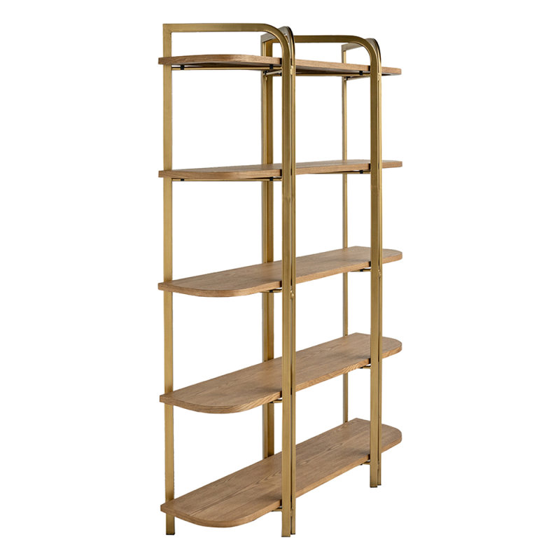Étagère 48W15.5X70.5 "4Wooden Fivetier avec finition en placage de frêne et structure en fer festonné