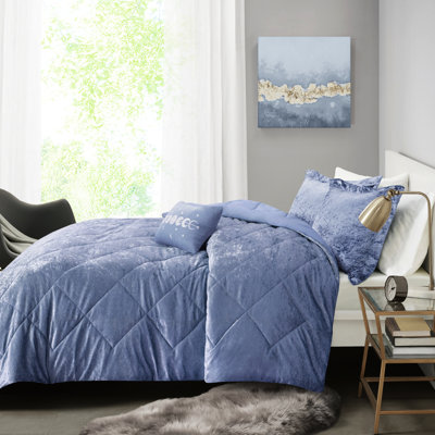 Édredon double / grand en velours pervenche - Literie de luxe avec matelassage en losanges et coussin décoratif lavable à la machine