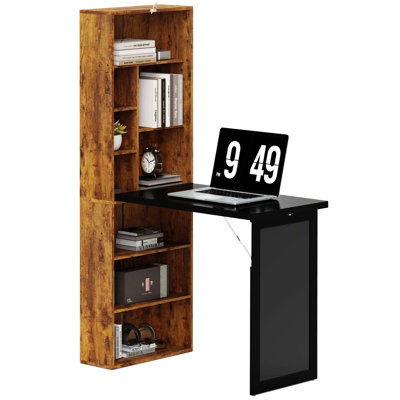 Bureau d'ordinateur mural pliable avec tableau noir et tablettes de rangement pour espaces de bureau compacts (SEULEMENT, PAS DE CHAISE)