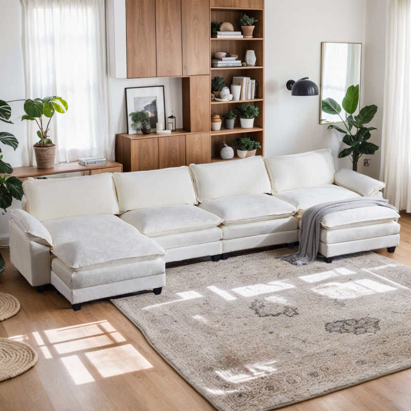 Latitude Run® 4-Seat Sectionals With 2 Ottoman, Beige Chenille