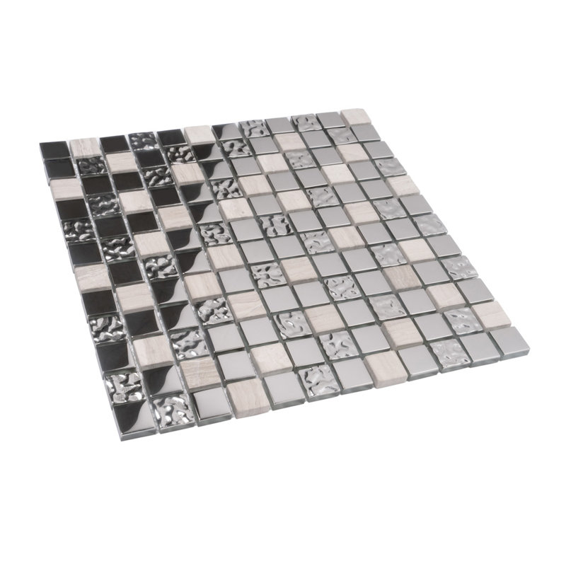 Elaina Grid Glossy Tile, Silver