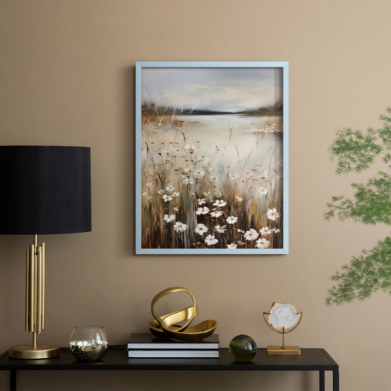 Reproduction florale rétro encadrée Ccciii - bois massif, Bleu, H 30 po x l 24 po