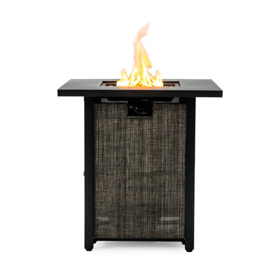 28 - Inch Square Fire Pit Table With 50000 Output, Steel And Construction, Weather , For Outdoor Courtyard Propane Gas Lid, Rocks, Rain Cover, Ideal Small Party