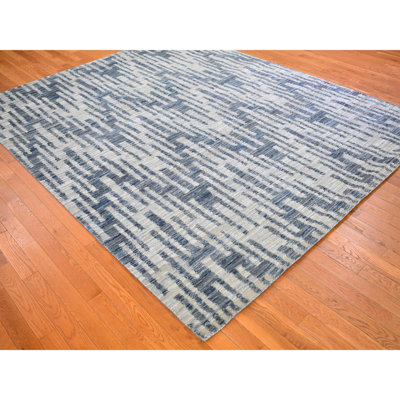 Tapis zigzag 8 pi x 10 pi en soie pure texturée et en laine texturée bleu 0476AB376DBD4550A0E8A4D724BBA91A