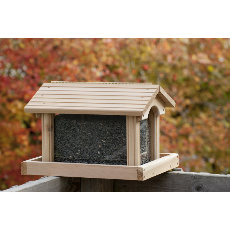 Wood Pole Tray Bird Feeder