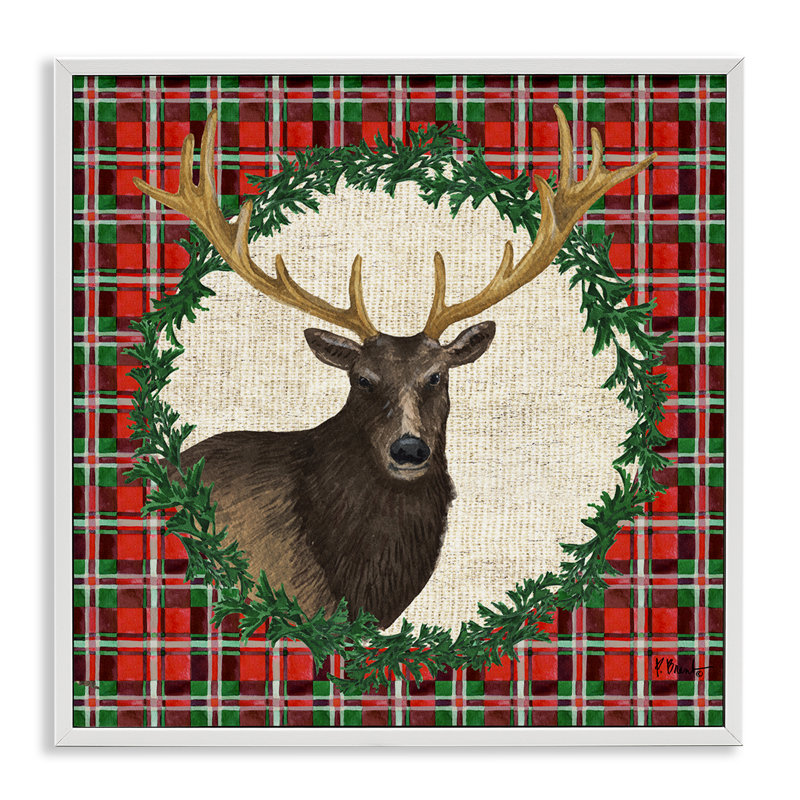 «Festive Plaid Elk», art de la giclée encadrée par Paul Brent, H 24 po x l 24 po