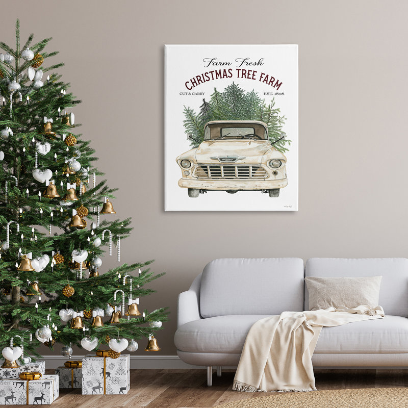 «Christmas Tree Farm Vintage Car Holiday», encadré noir, estampe numérique de Cindy Jacobs, H 48 po x l 36 po x P 1,5 po