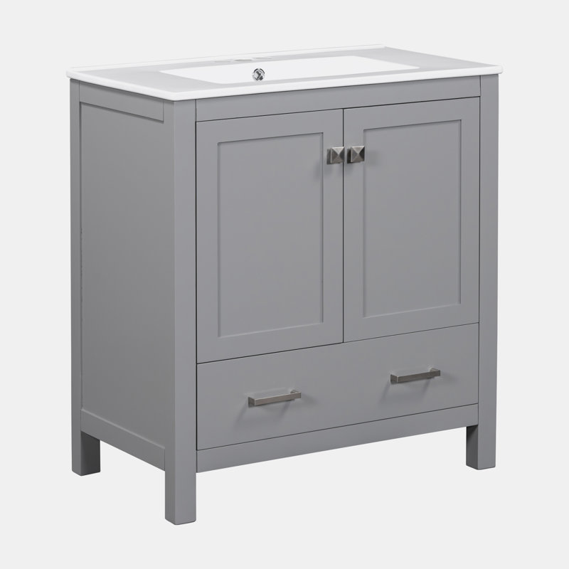 Meuble-lavabo simple 30 po avec comptoir en céramique Lattin, Gris