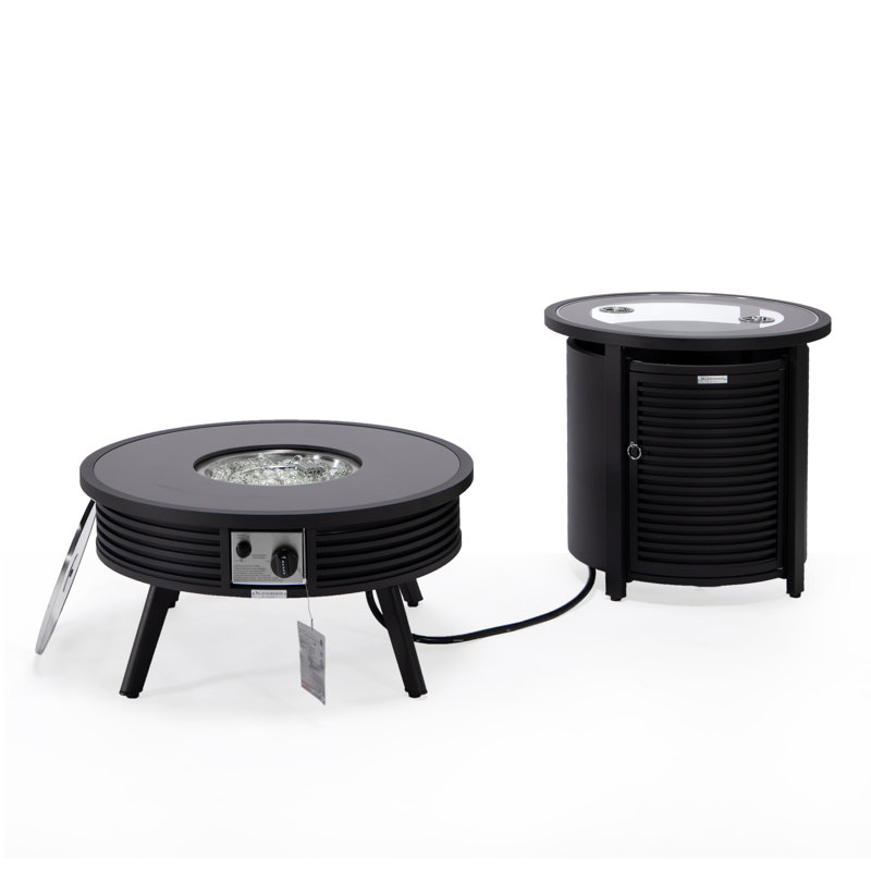 Walbrooke Round Propane Smokeless Fire Pit Table with Hidden Fuel Tank, Black