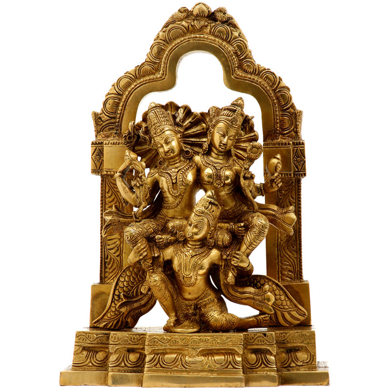 Sculpture en laiton Lakshmi-Narayana sur Garuda, idole de divinité de haut rang de 12 po pour autel et salle de méditation