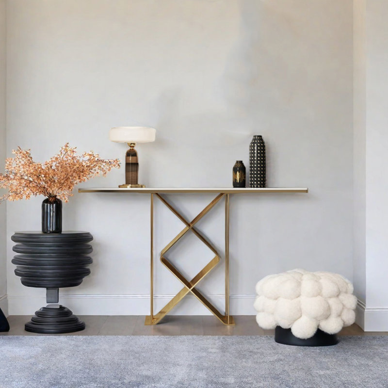 Console Modern Minimalist Art Design, H 31,5 po x l 62,99 po x P 15,75 po, Blanc / Champagne doré