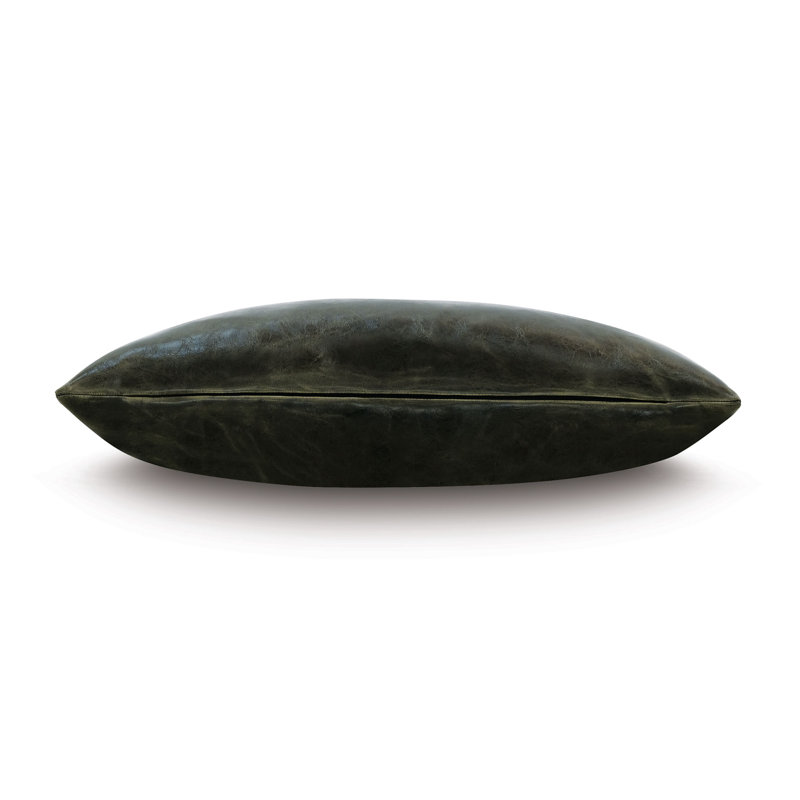 Housse de coussin décoratif en cuir Muse, Émeraude, 11 po x 21 po