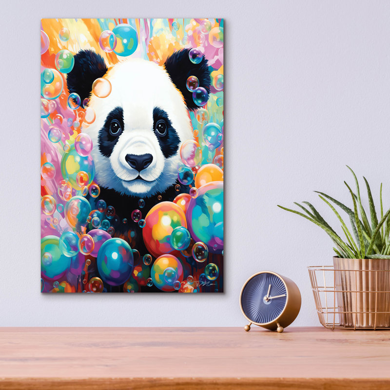 «Panda and Bubbles» par Momart, art mural en verre acrylique, H 16 po x l 12 po x P 0,13 po