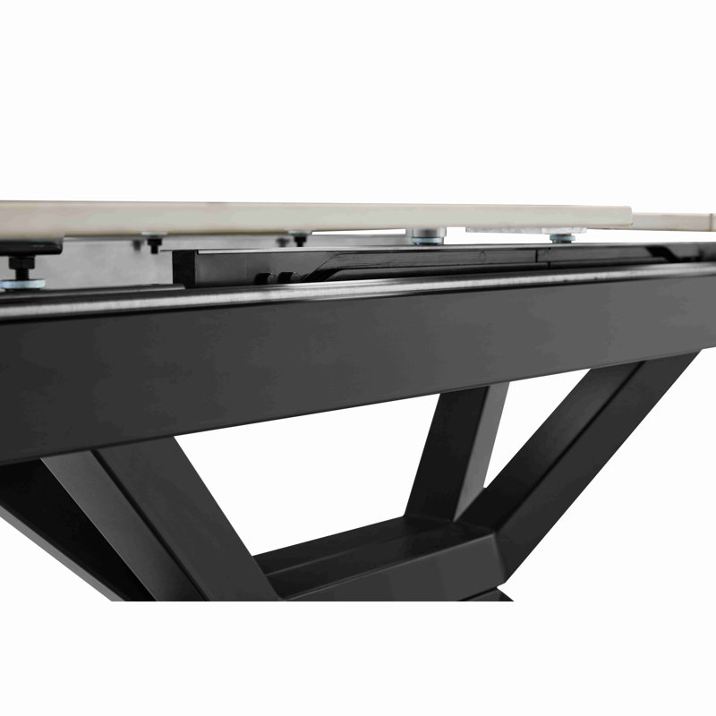 Modern Extendable Dining Table With Sintered Stone Tabletop And Geometric X-Frame Metal Spray-Painted Base, Rectangular Kitchen Table (1 Table)