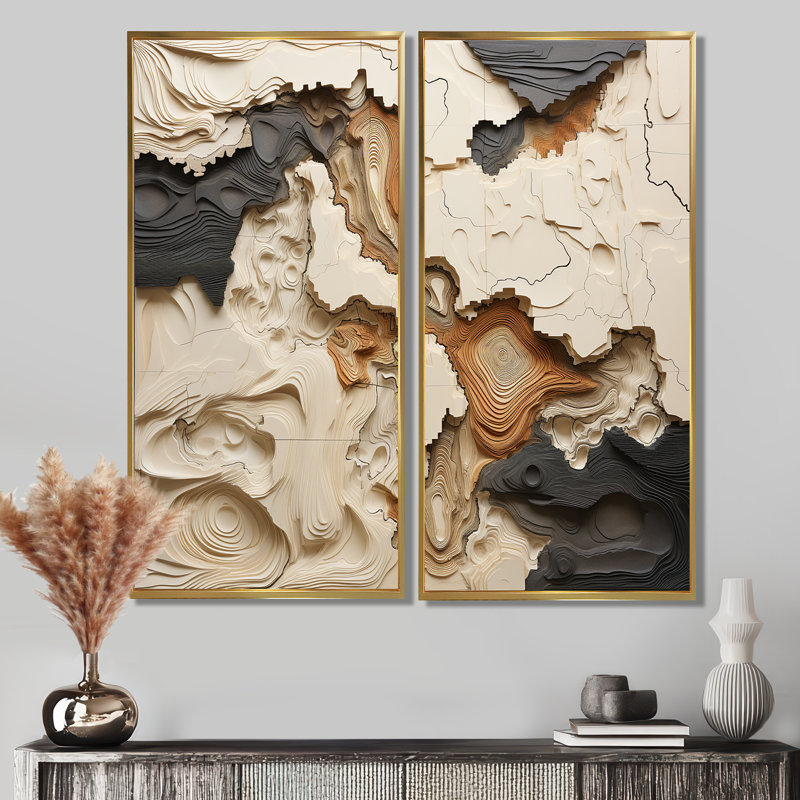 Art mural sur toile beige et brun, H 32 po x l 32 po, Impression encadrée flottante sans passe-partout, Doré