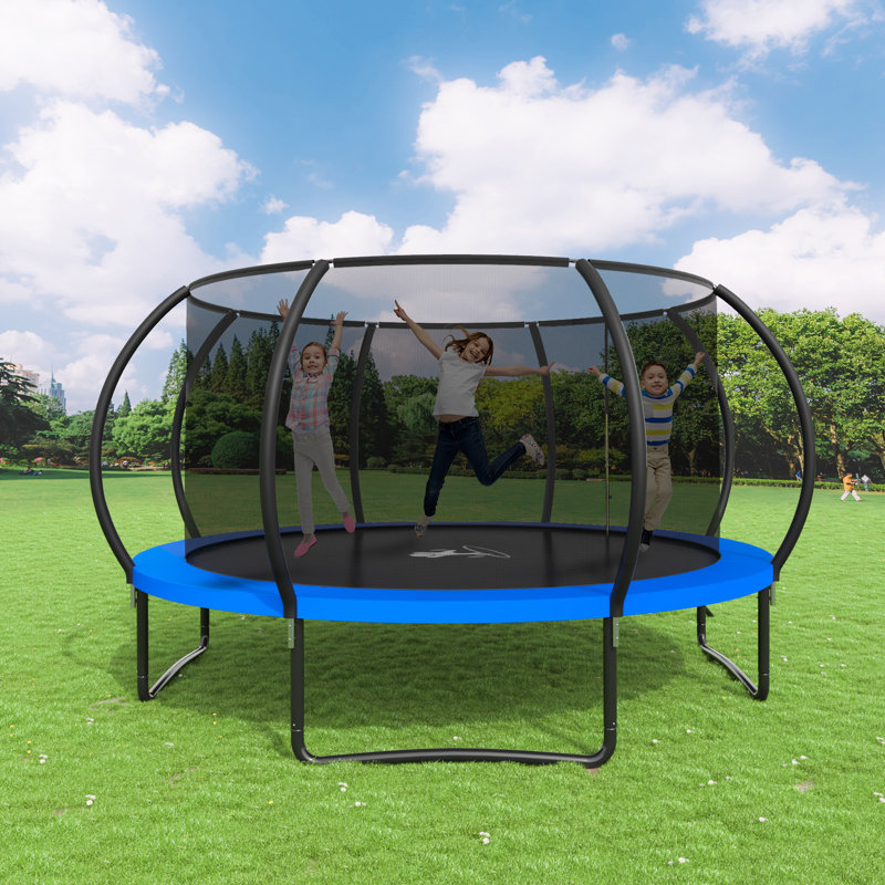 Trampoline récréatif pour enfants 14 pi avec enceinte de sécurité - utilisation intérieure et extérieure - noir, Bleu