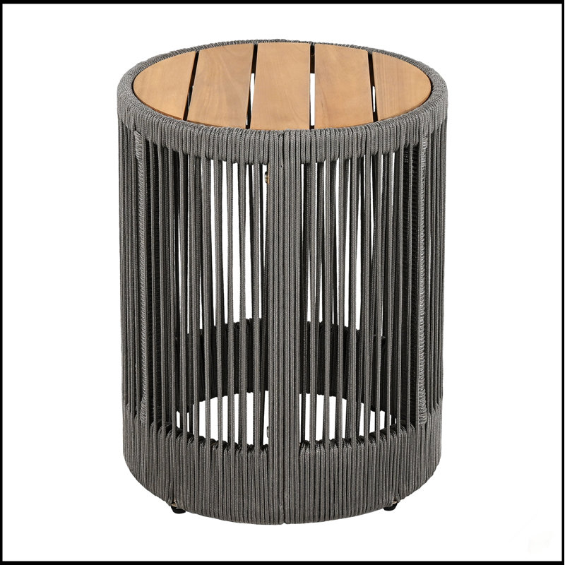 Table d'appoint pour l'extérieur en corde de rotin et bois d'acacia, Brun / gris