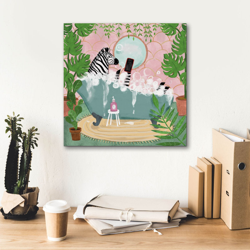 Toile épique Graffiti «Zebra In Tub» par Farida Zaman, 18 po x 18 po, H 18 po x l 18 po