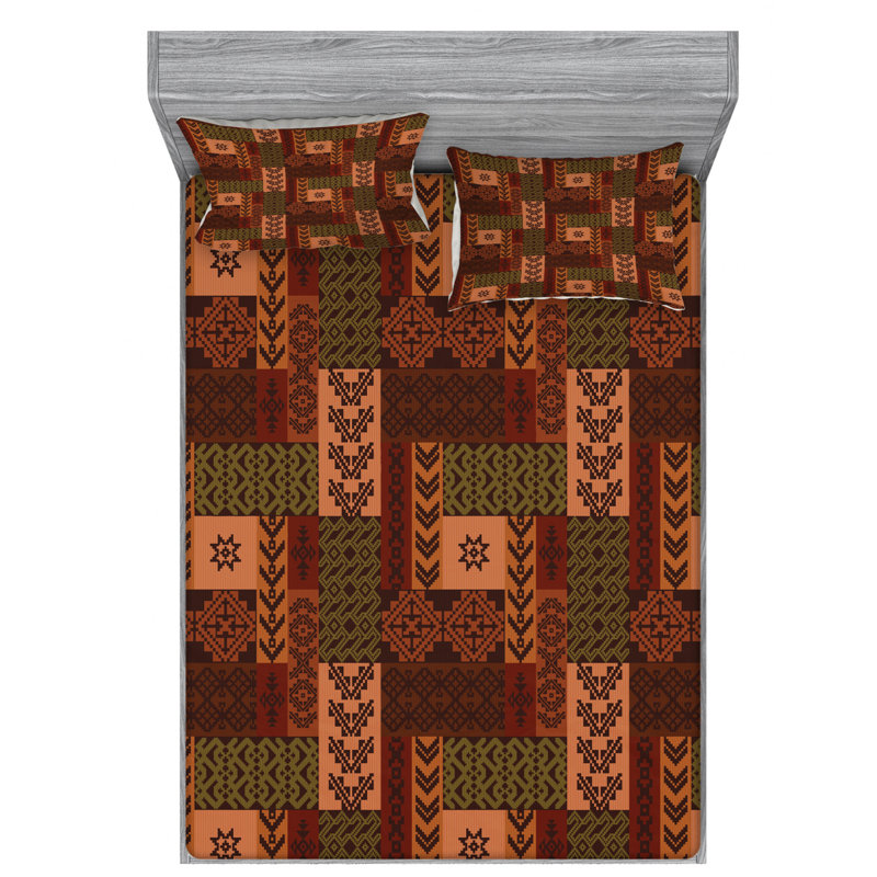 Microfiber Geometric Sheet Set, Queen Sheet Set with Fitted Sheet