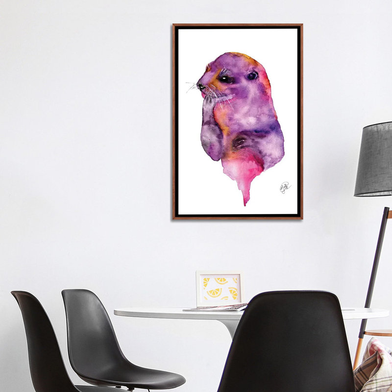 Loutre, art sur toile, Toile avec cadre en bois brun, H 48 po x l 32 po x P 1,5 po