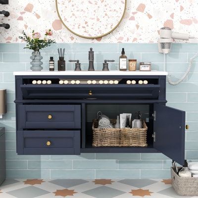Meuble-lavabo de salle de bain avec lavabo et tiroirs en céramique