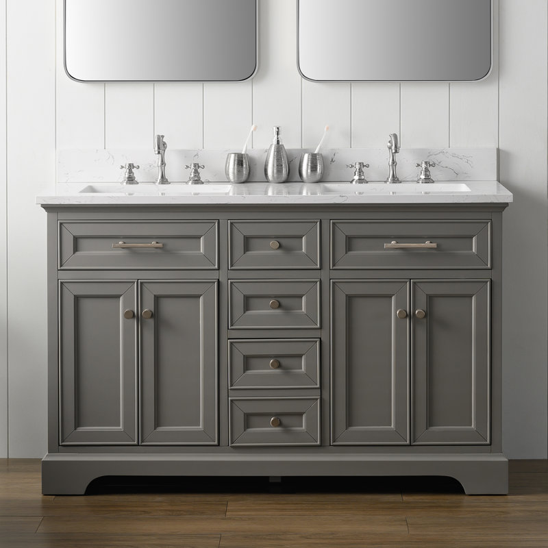 Thompson 54" W Double Bathroom Vanity, Gray/Brushed Nickel