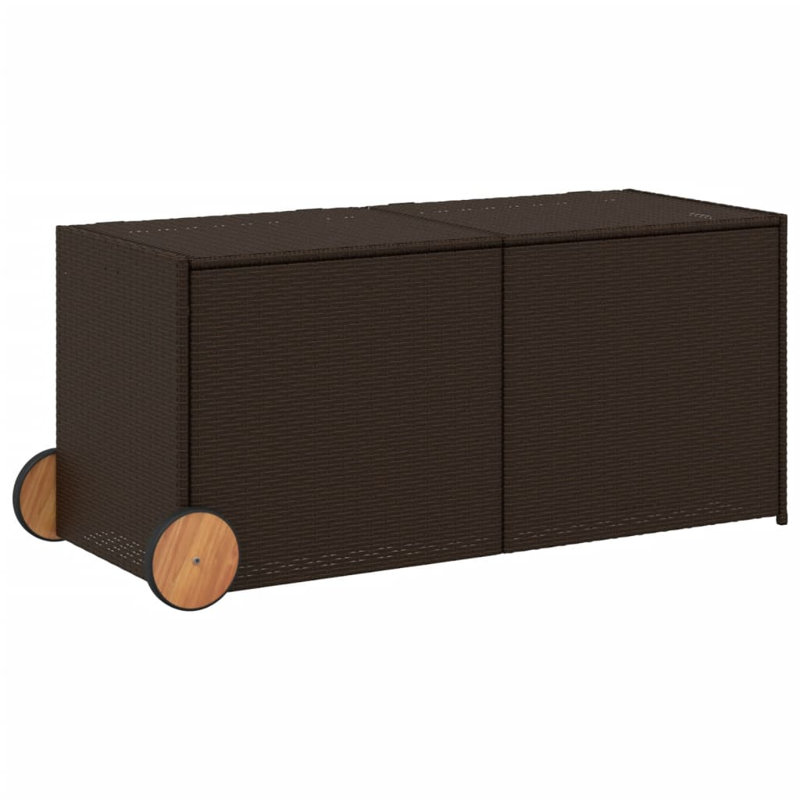 Water Resistant Acacia Poly Rattan Deck Box with Wheels, Brown