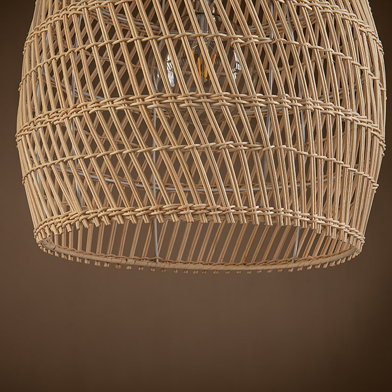 Luminaire suspendu côtier moderne fait à la main à 1 lumière avec abat-jour en rotin Alleman, Naturel