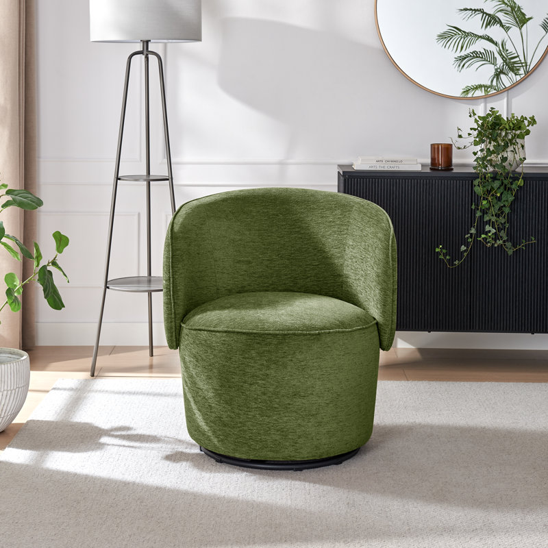Tanard Upholstered Fabric Round Swivel Accent Armchair - Elegant Stylish Cylindrical Design, Green